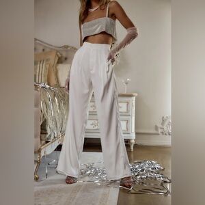 NWT 12th Tribe Halley White Satin Trouser Pants